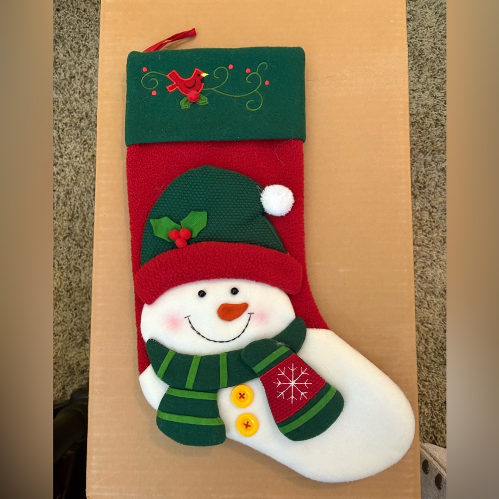 Festive Snowman Christmas Stocking - Red and Green